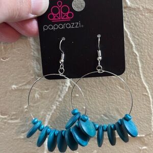 Paparazzi Turquoise Wooden Disc Hoop Earrings